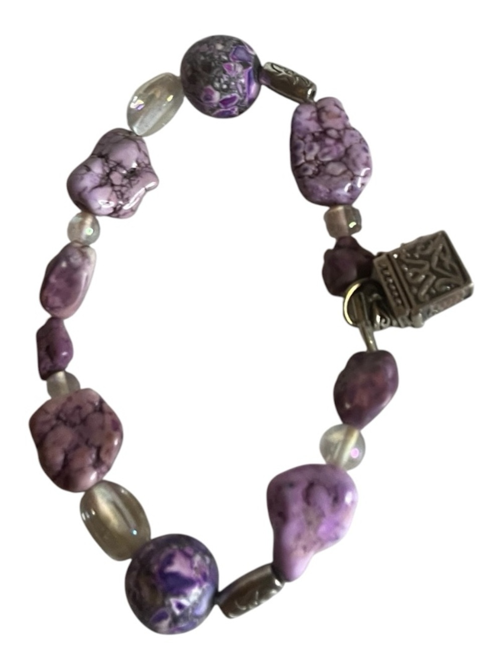 Purple Stone Beaded non Stretch Bracelet - Unbranded